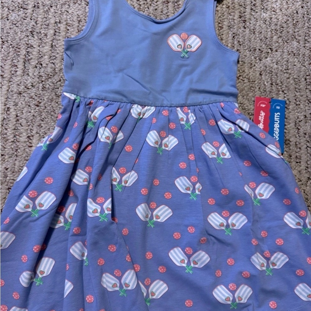 Ruffle Butts Blue Dress with Floral Design